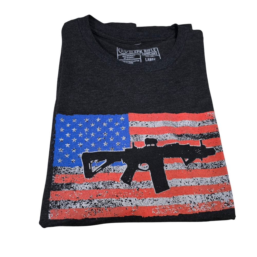 Black Rifle Coffee Mens AR-15 American Flag Graphic T-Shirt Charcoal L REPAIRED - Picture 3 of 9